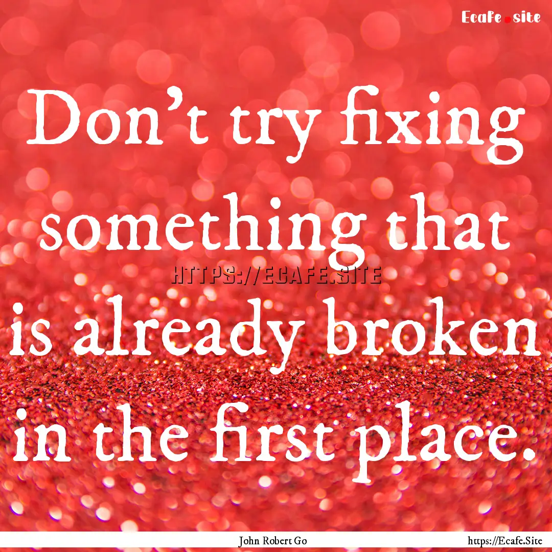 Don't try fixing something that is already.... : Quote by John Robert Go