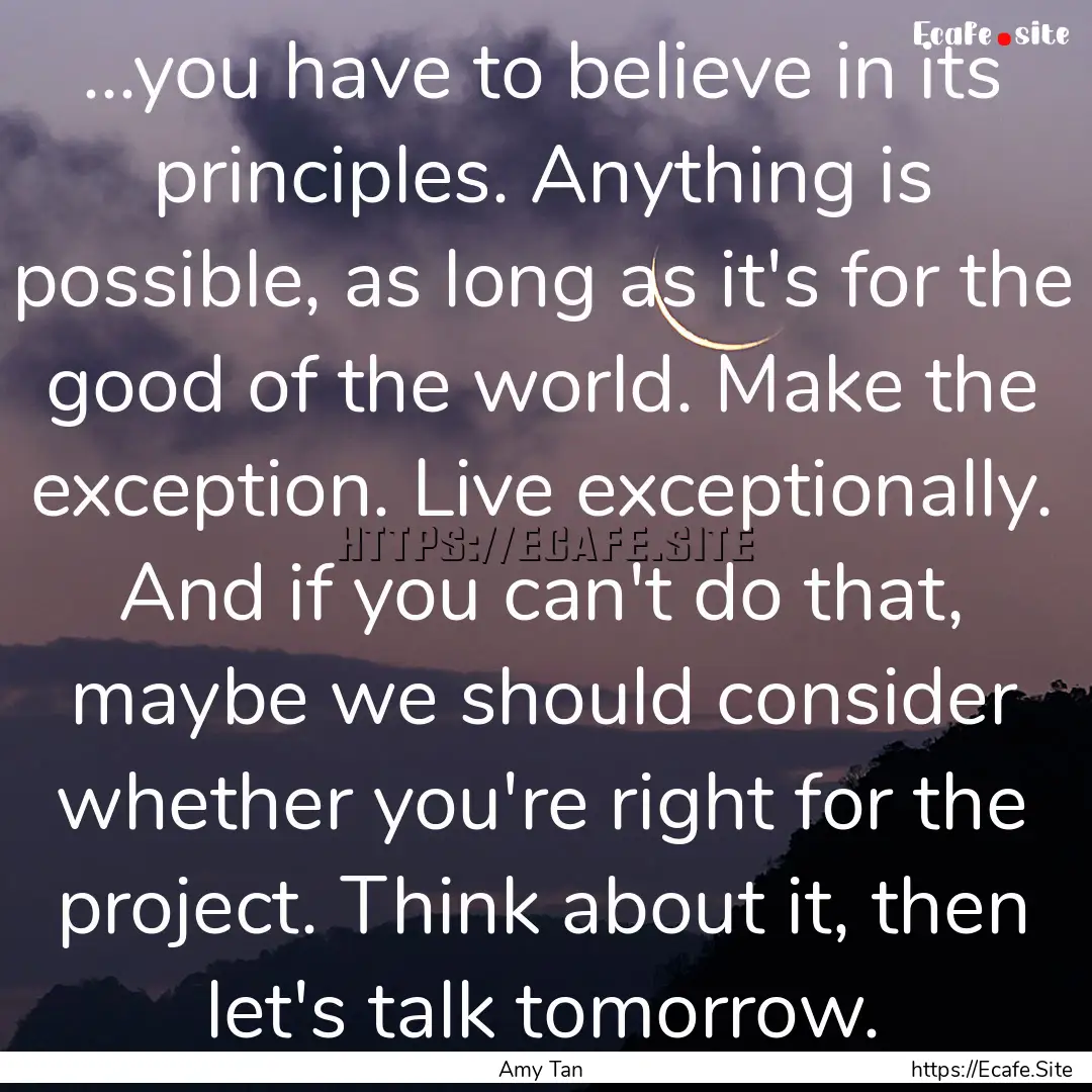 ...you have to believe in its principles..... : Quote by Amy Tan