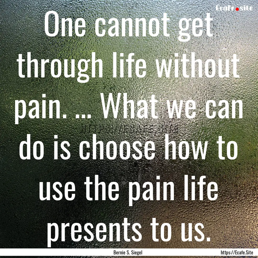 One cannot get through life without pain..... : Quote by Bernie S. Siegel