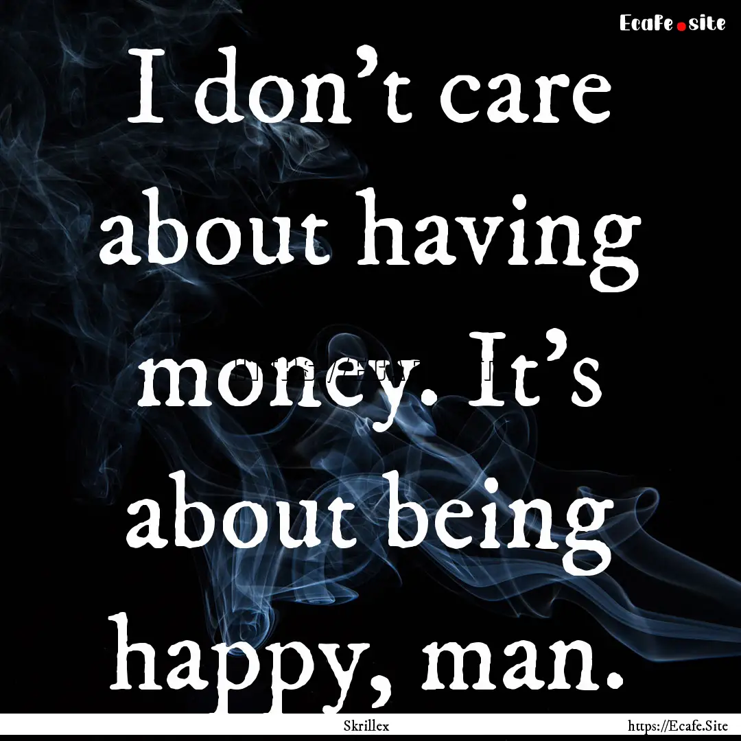 I don't care about having money. It's about.... : Quote by Skrillex