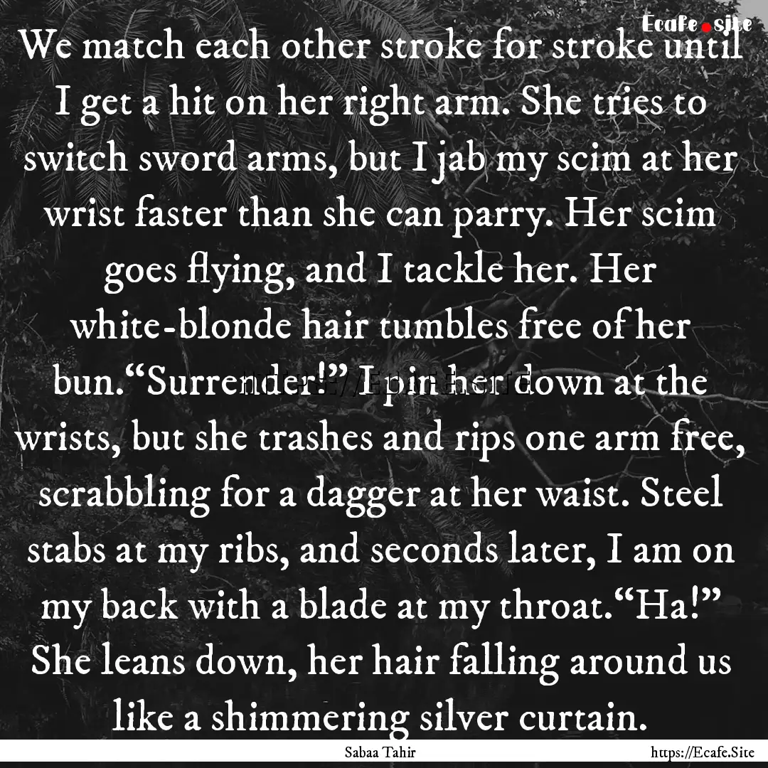 We match each other stroke for stroke until.... : Quote by Sabaa Tahir