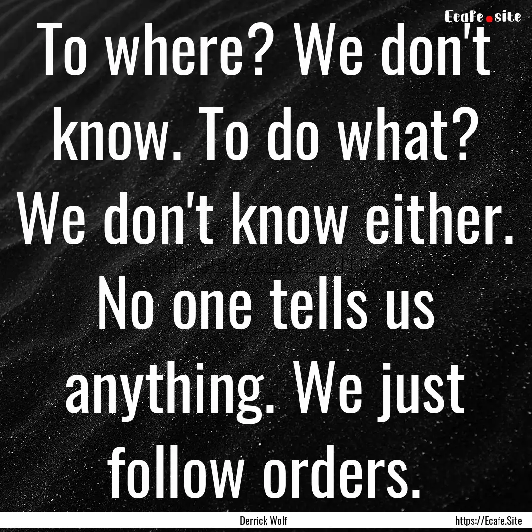 To where? We don't know. To do what? We don't.... : Quote by Derrick Wolf