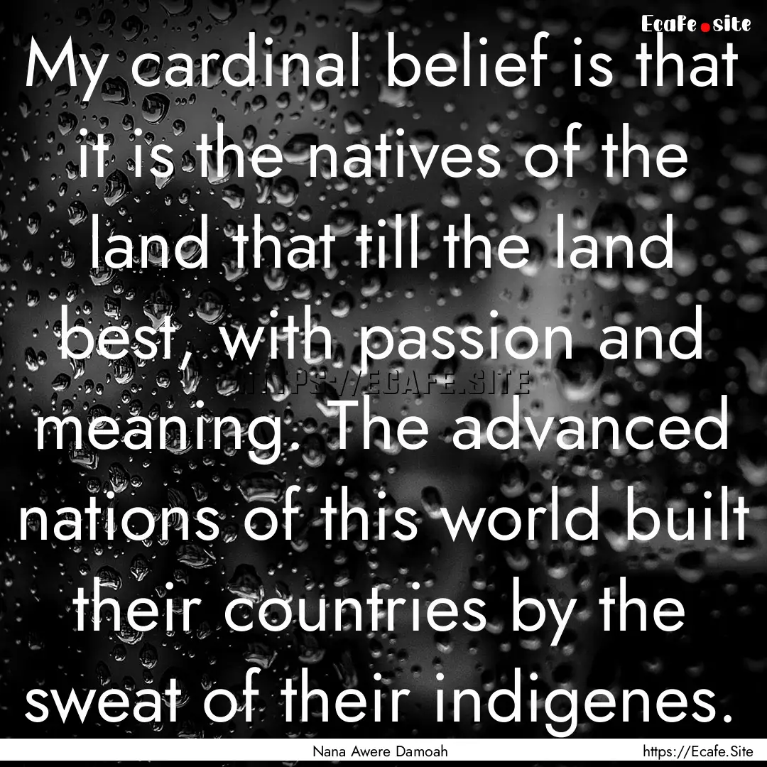 My cardinal belief is that it is the natives.... : Quote by Nana Awere Damoah