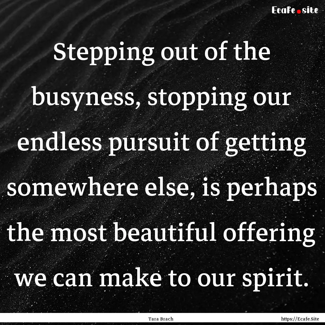 Stepping out of the busyness, stopping our.... : Quote by Tara Brach