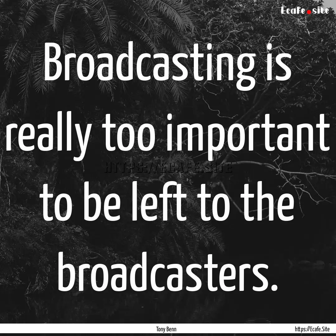 Broadcasting is really too important to be.... : Quote by Tony Benn