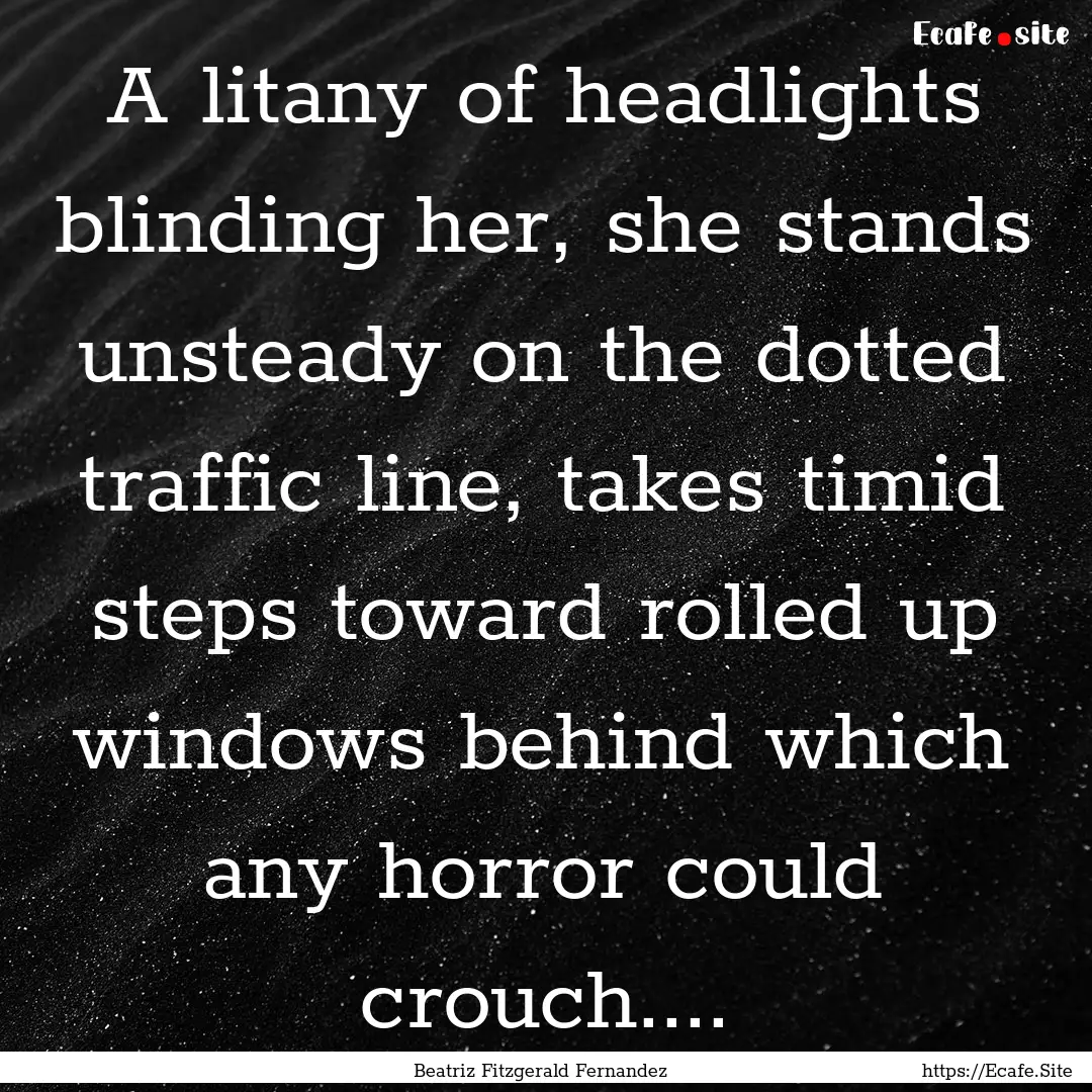 A litany of headlights blinding her, she.... : Quote by Beatriz Fitzgerald Fernandez