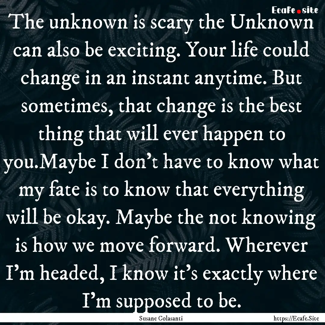 The unknown is scary the Unknown can also.... : Quote by Susane Colasanti