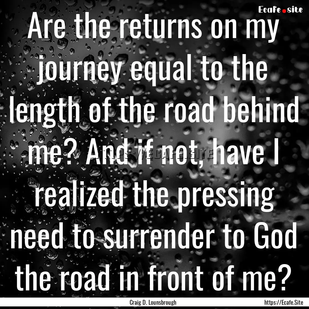 Are the returns on my journey equal to the.... : Quote by Craig D. Lounsbrough