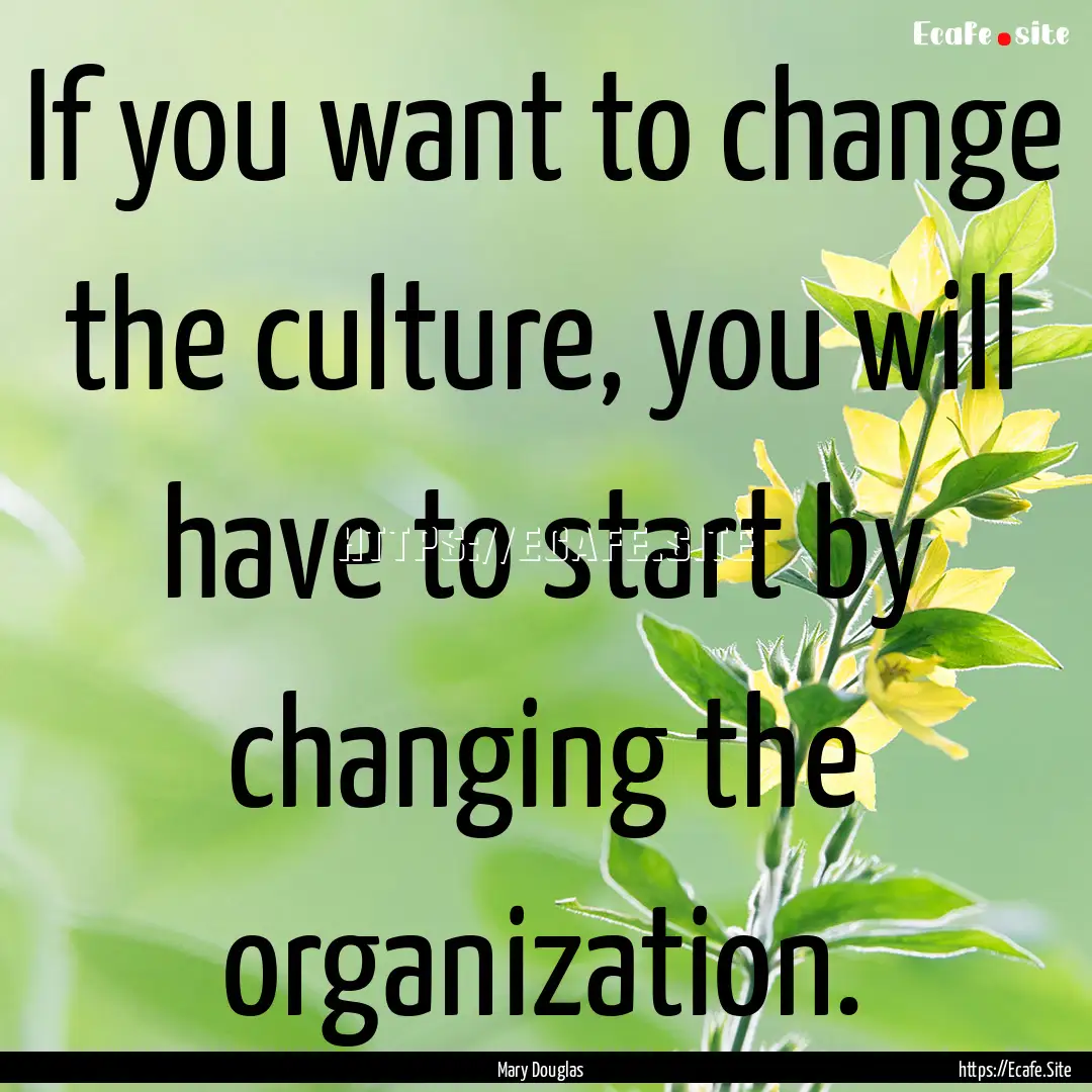 If you want to change the culture, you will.... : Quote by Mary Douglas