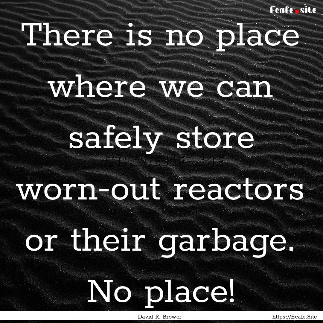 There is no place where we can safely store.... : Quote by David R. Brower