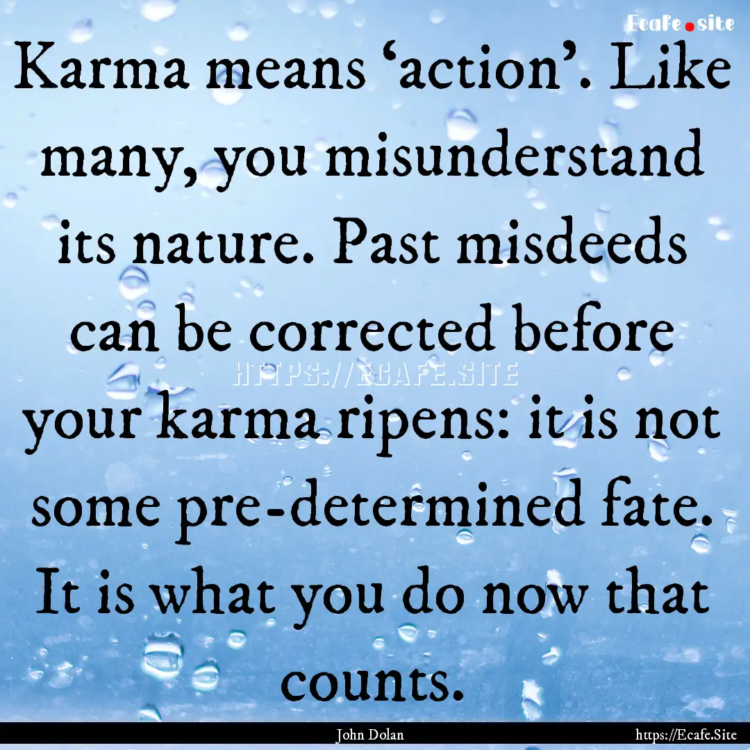 Karma means ‘action’. Like many, you.... : Quote by John Dolan