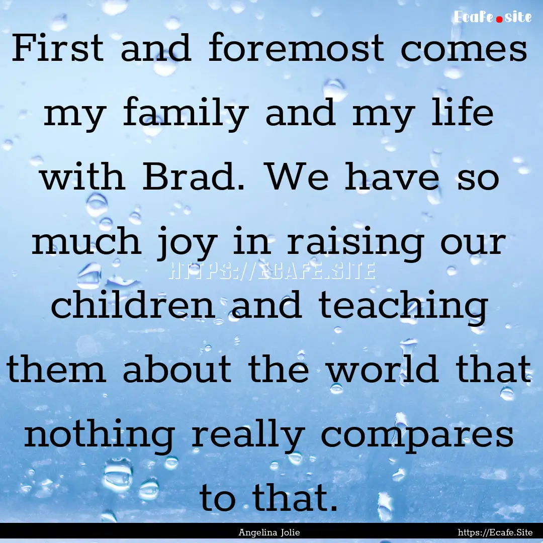 First and foremost comes my family and my.... : Quote by Angelina Jolie