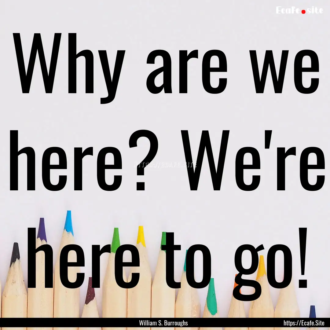 Why are we here? We're here to go! : Quote by William S. Burroughs