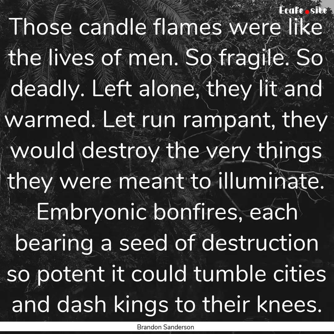 Those candle flames were like the lives of.... : Quote by Brandon Sanderson