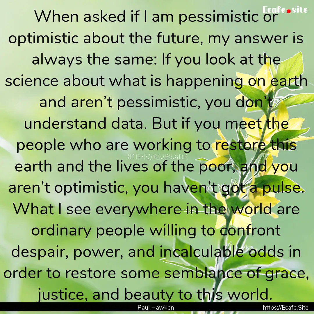 When asked if I am pessimistic or optimistic.... : Quote by Paul Hawken