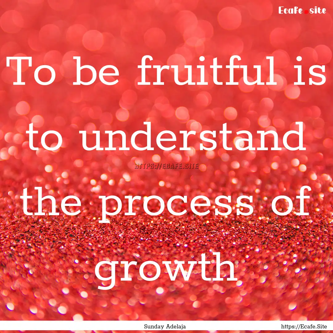 To be fruitful is to understand the process.... : Quote by Sunday Adelaja