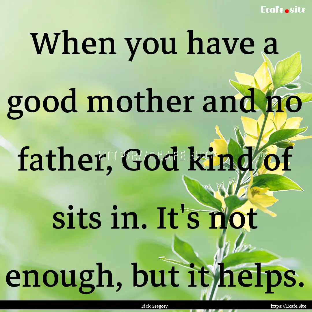 When you have a good mother and no father,.... : Quote by Dick Gregory