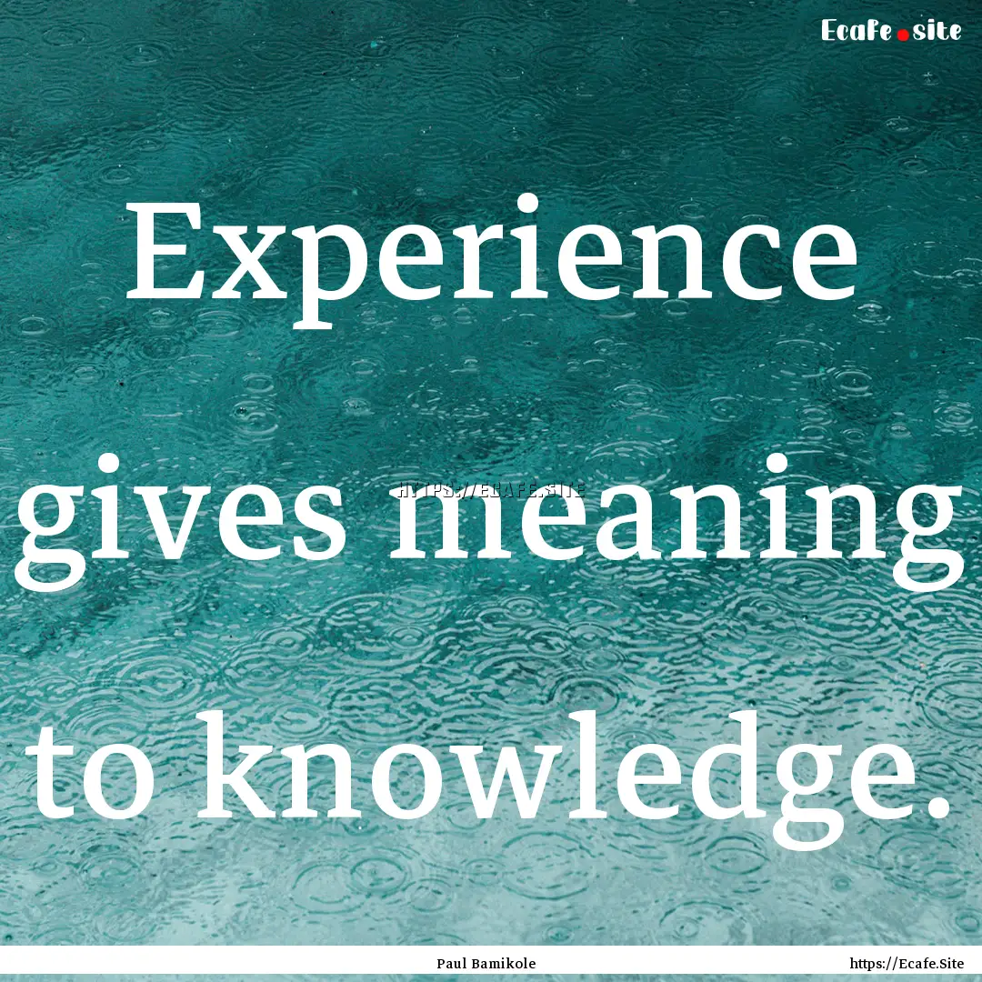 Experience gives meaning to knowledge. : Quote by Paul Bamikole