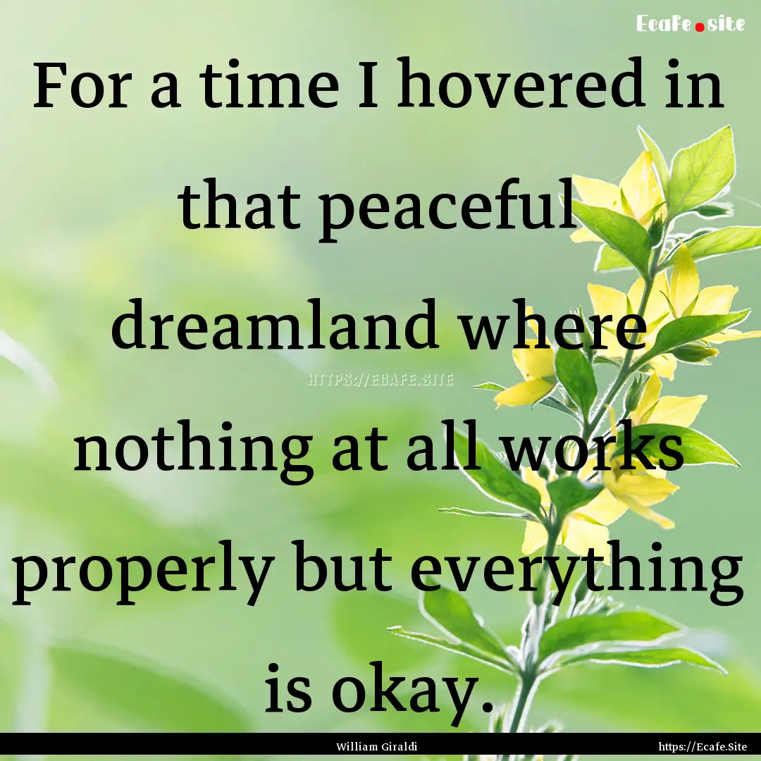 For a time I hovered in that peaceful dreamland.... : Quote by William Giraldi