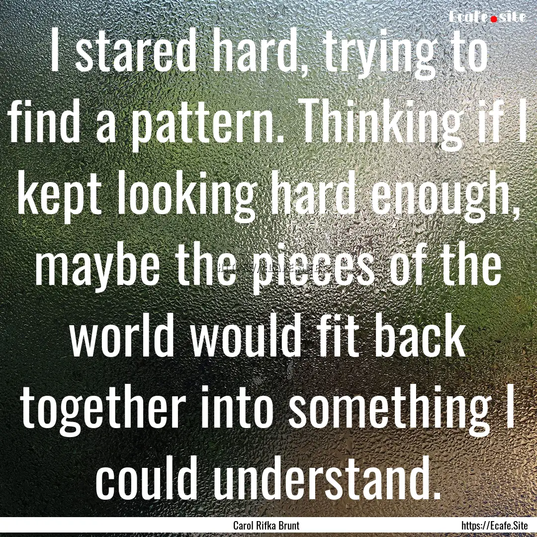 I stared hard, trying to find a pattern..... : Quote by Carol Rifka Brunt