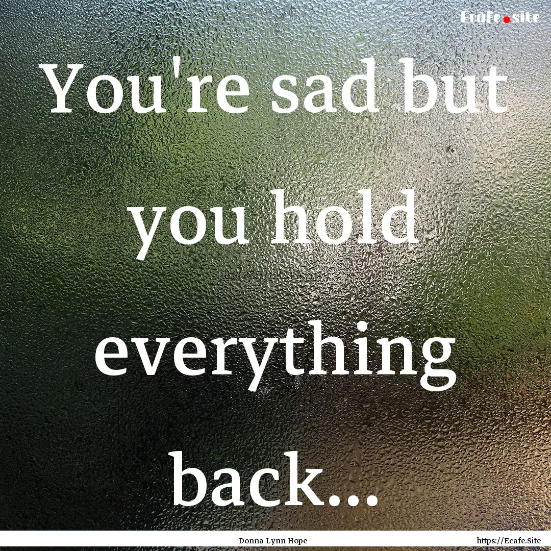 You're sad but you hold everything back....... : Quote by Donna Lynn Hope