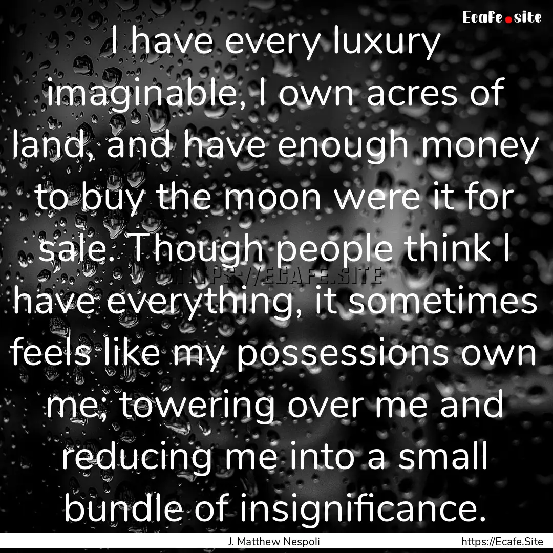 I have every luxury imaginable, I own acres.... : Quote by J. Matthew Nespoli