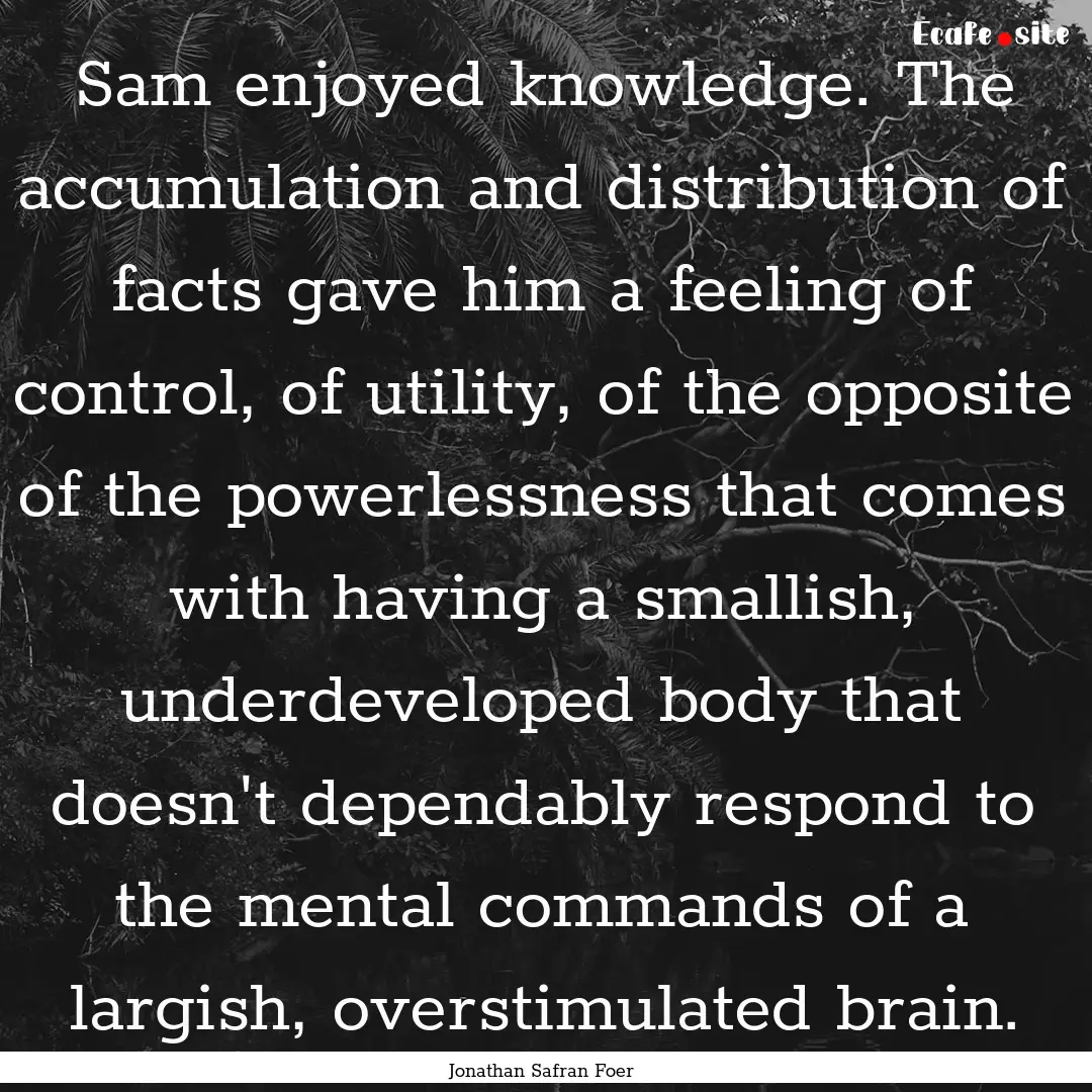 Sam enjoyed knowledge. The accumulation and.... : Quote by Jonathan Safran Foer