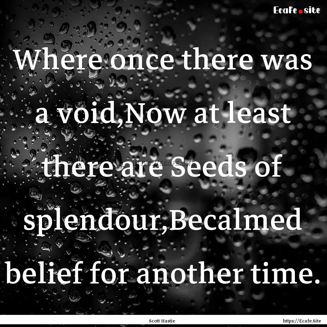 Where once there was a void,Now at least.... : Quote by Scott Hastie