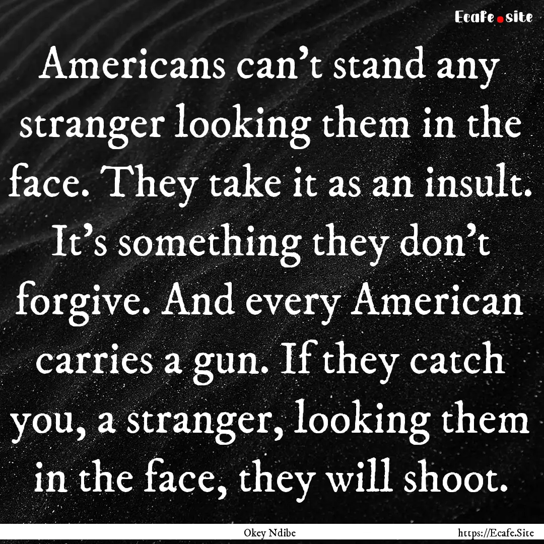 Americans can't stand any stranger looking.... : Quote by Okey Ndibe