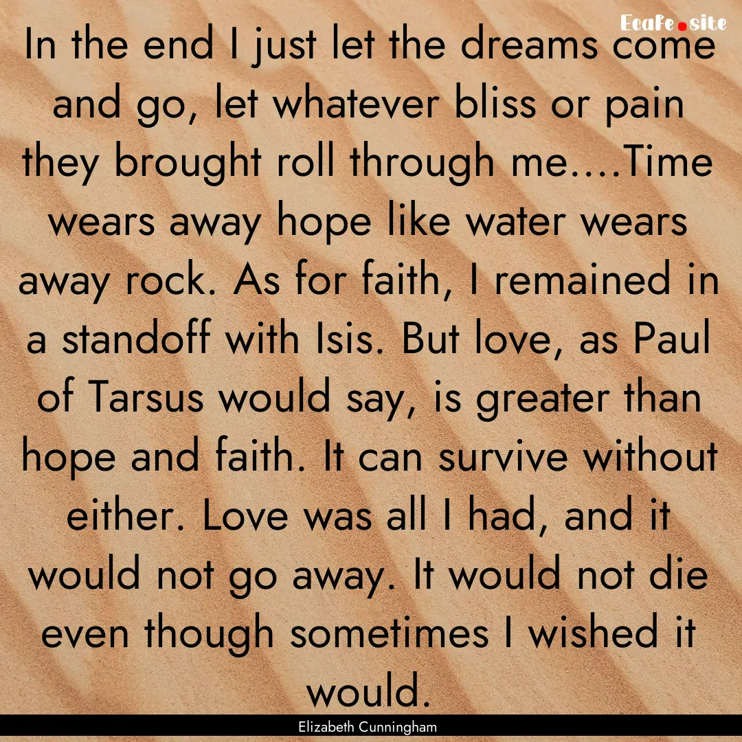 In the end I just let the dreams come and.... : Quote by Elizabeth Cunningham