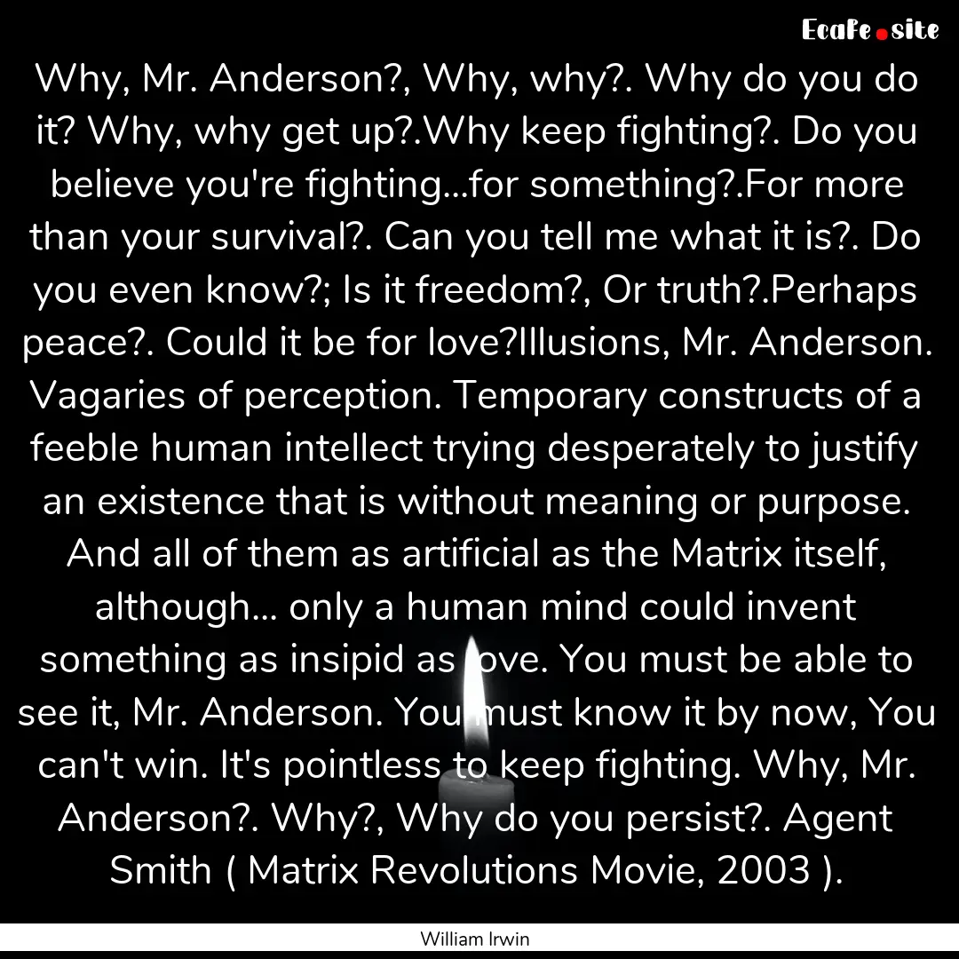 Why, Mr. Anderson?, Why, why?. Why do you.... : Quote by William Irwin