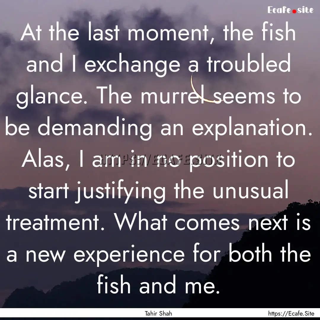 At the last moment, the fish and I exchange.... : Quote by Tahir Shah