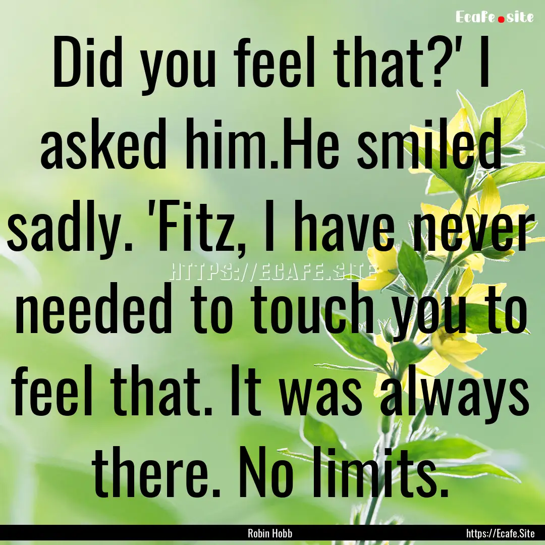 Did you feel that?' I asked him.He smiled.... : Quote by Robin Hobb