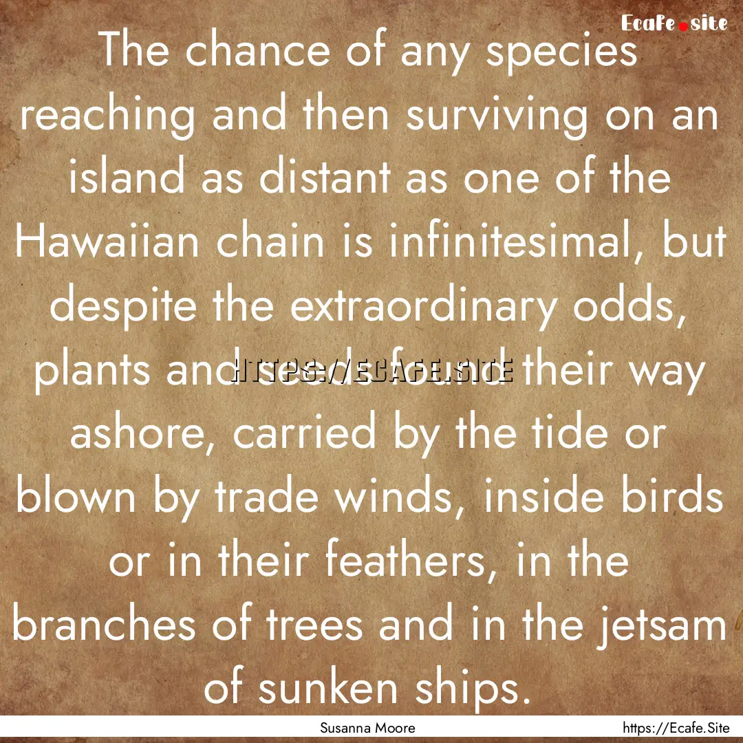 The chance of any species reaching and then.... : Quote by Susanna Moore