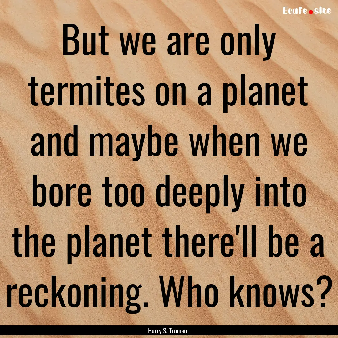 But we are only termites on a planet and.... : Quote by Harry S. Truman