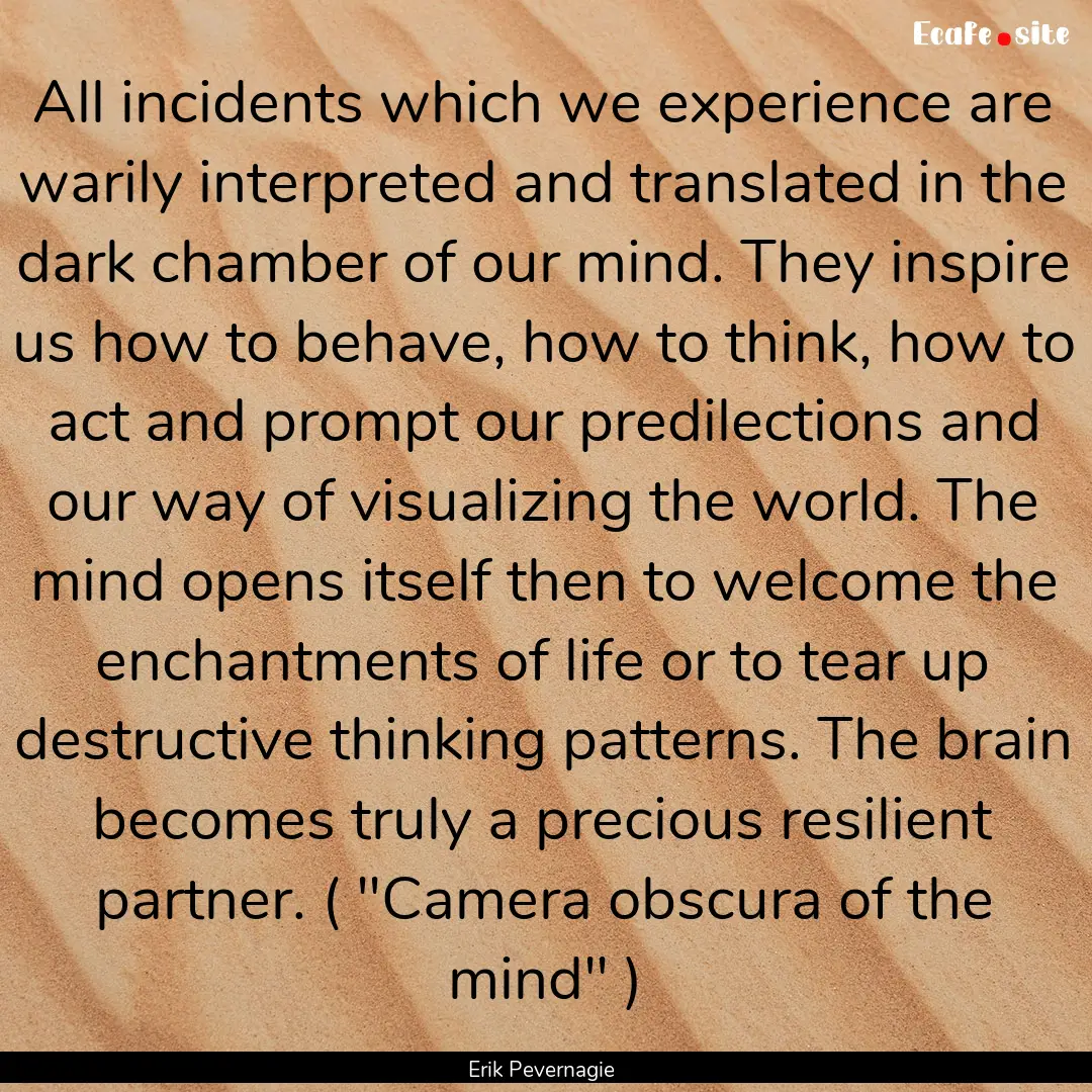 All incidents which we experience are warily.... : Quote by Erik Pevernagie