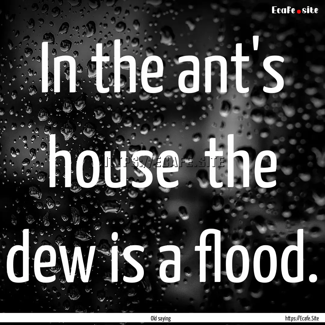 In the ant's house the dew is a flood. : Quote by Old saying