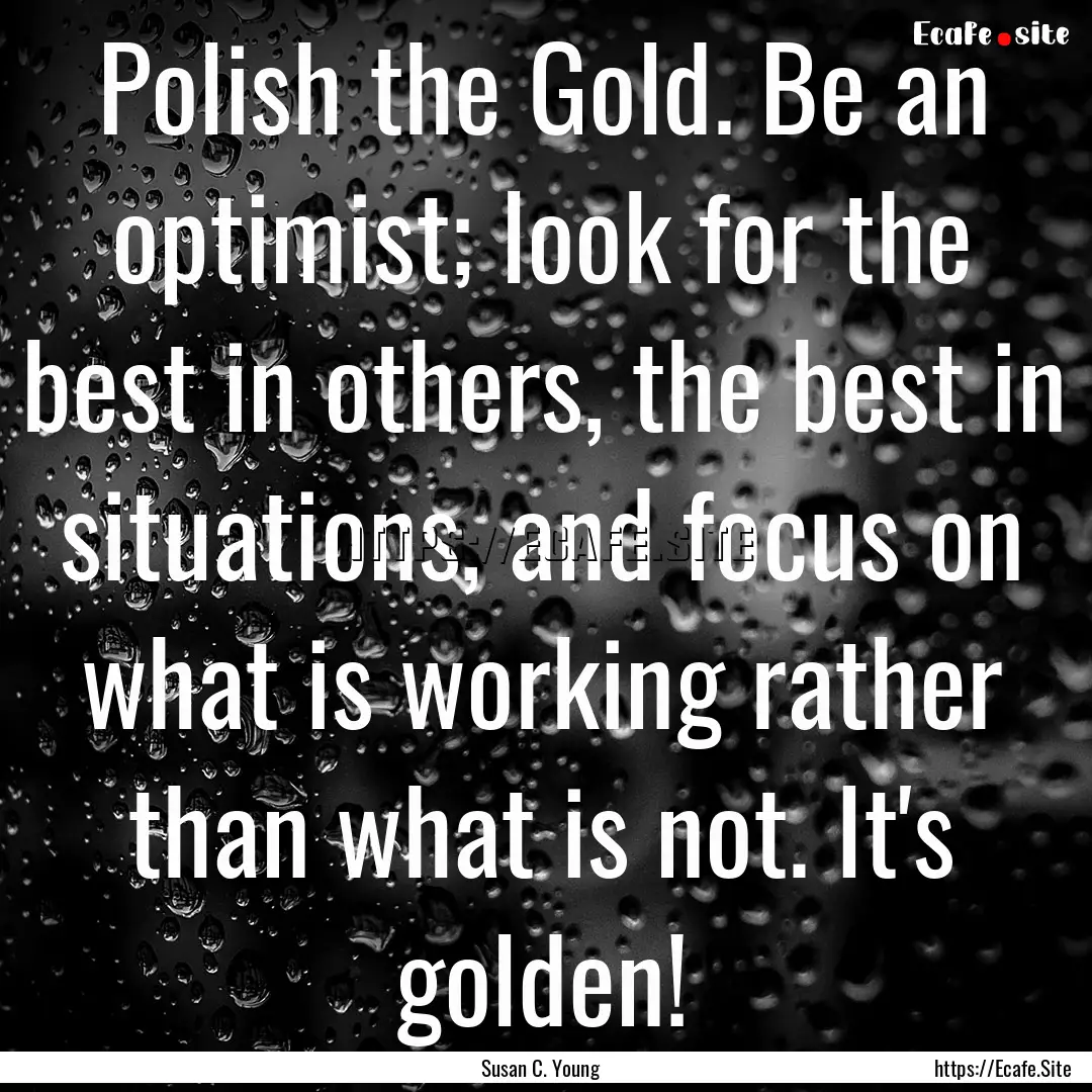 Polish the Gold. Be an optimist; look for.... : Quote by Susan C. Young