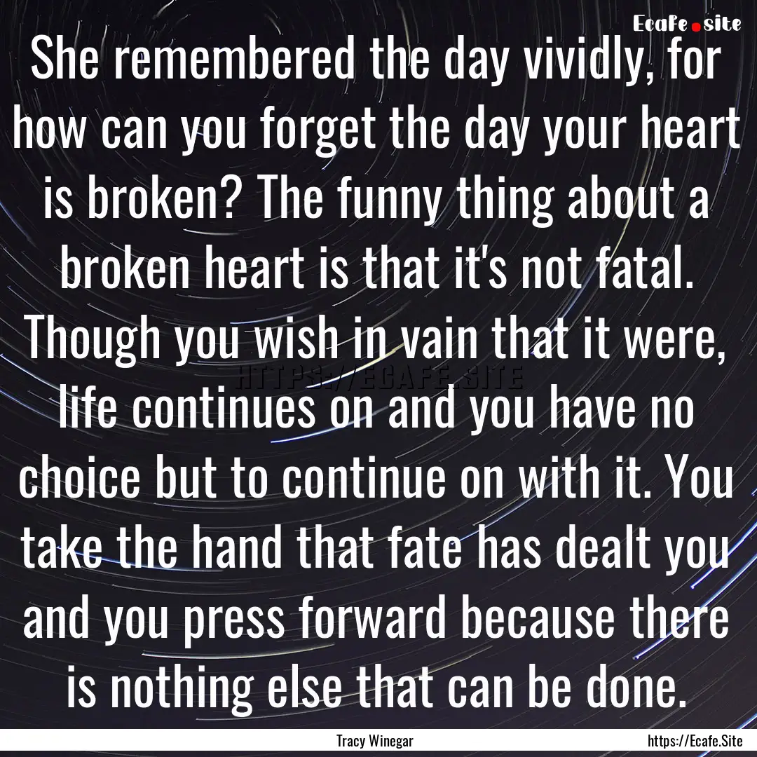 She remembered the day vividly, for how can.... : Quote by Tracy Winegar