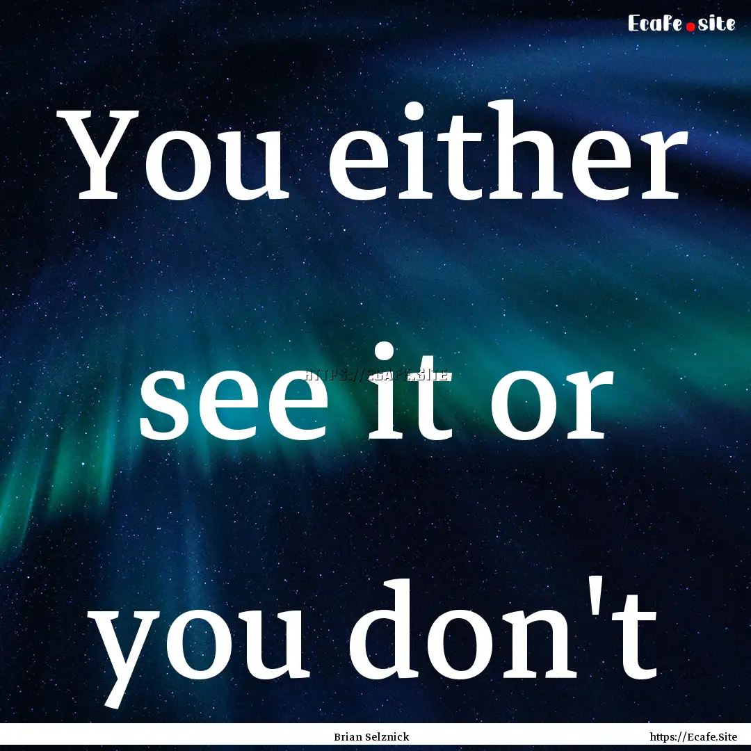 You either see it or you don't : Quote by Brian Selznick