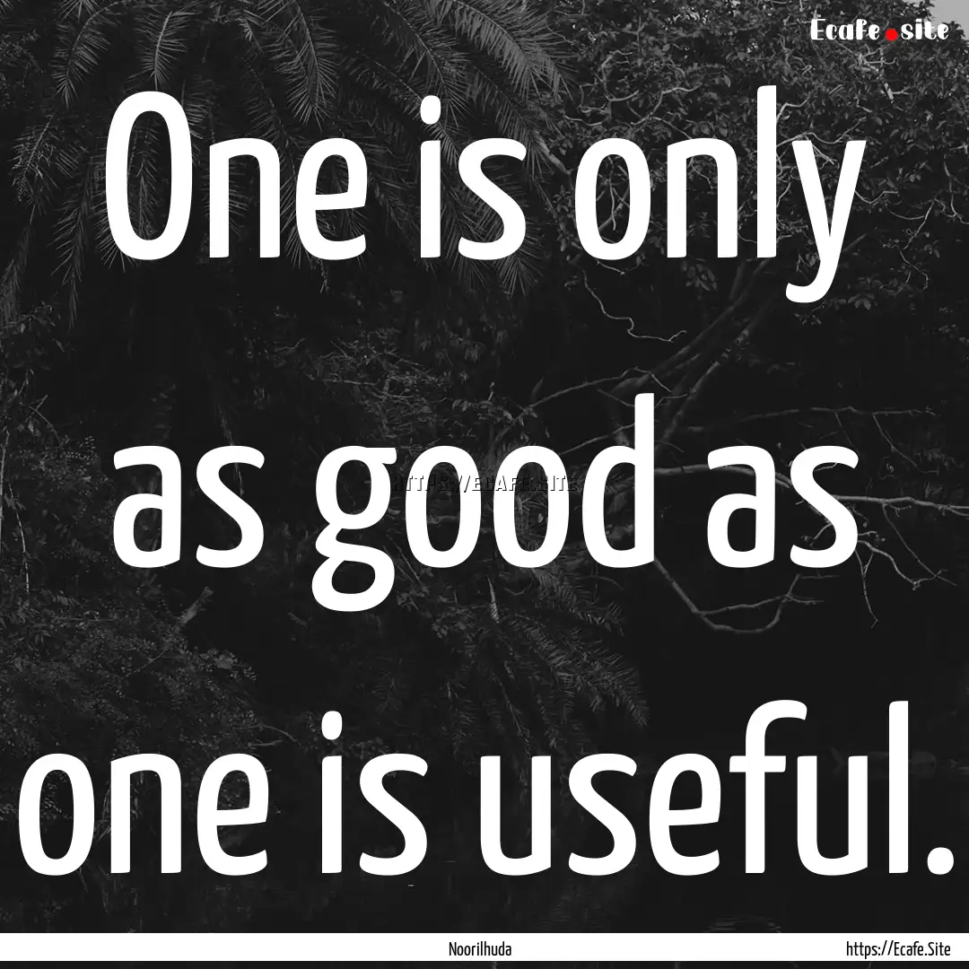 One is only as good as one is useful. : Quote by Noorilhuda