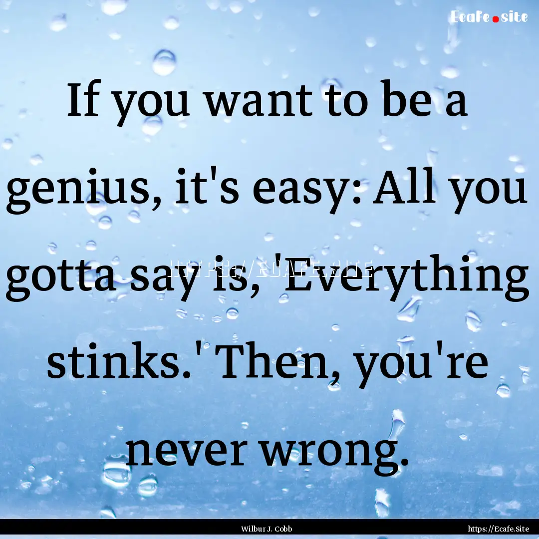 If you want to be a genius, it's easy: All.... : Quote by Wilbur J. Cobb