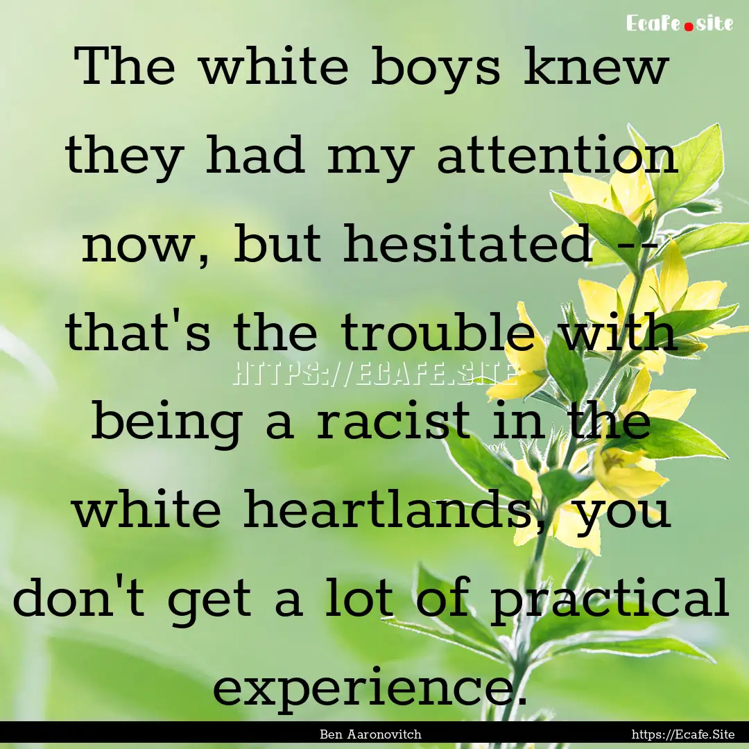 The white boys knew they had my attention.... : Quote by Ben Aaronovitch