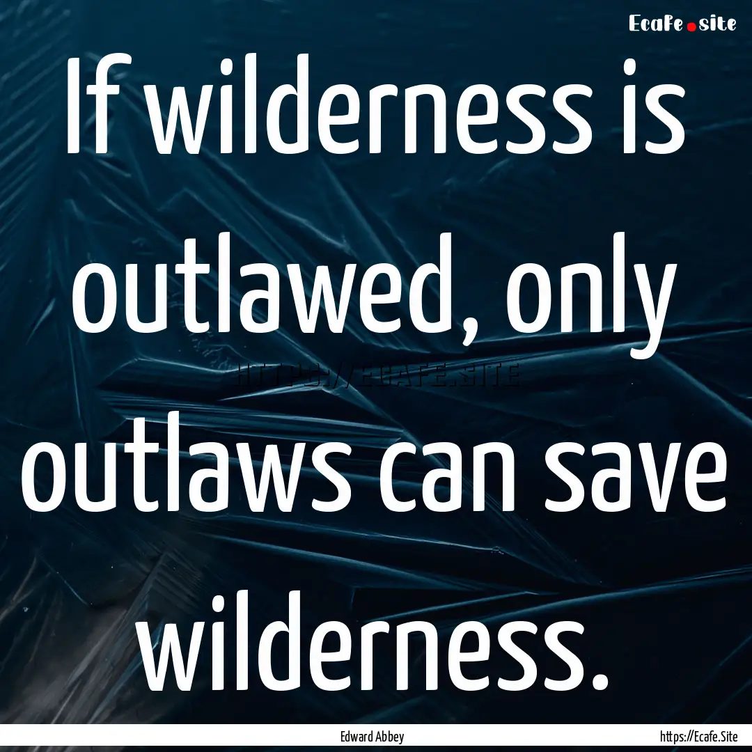 If wilderness is outlawed, only outlaws can.... : Quote by Edward Abbey