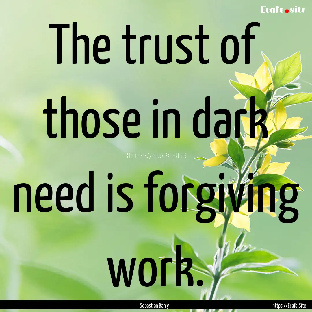 The trust of those in dark need is forgiving.... : Quote by Sebastian Barry