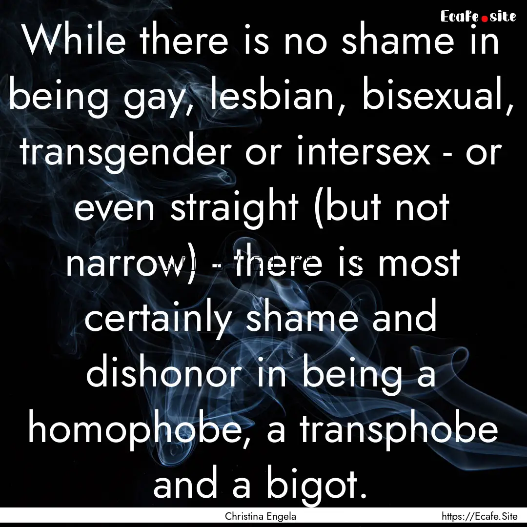 While there is no shame in being gay, lesbian,.... : Quote by Christina Engela