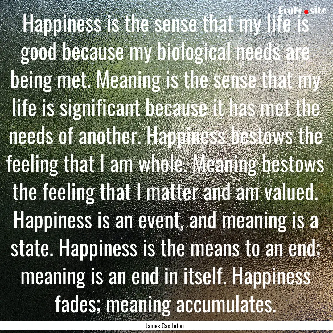 Happiness is the sense that my life is good.... : Quote by James Castleton