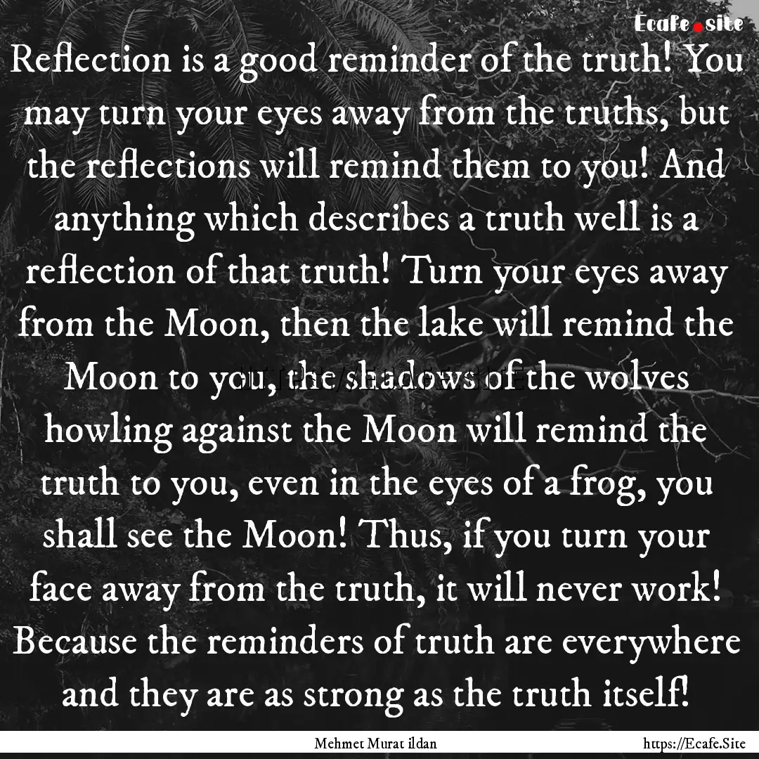 Reflection is a good reminder of the truth!.... : Quote by Mehmet Murat ildan