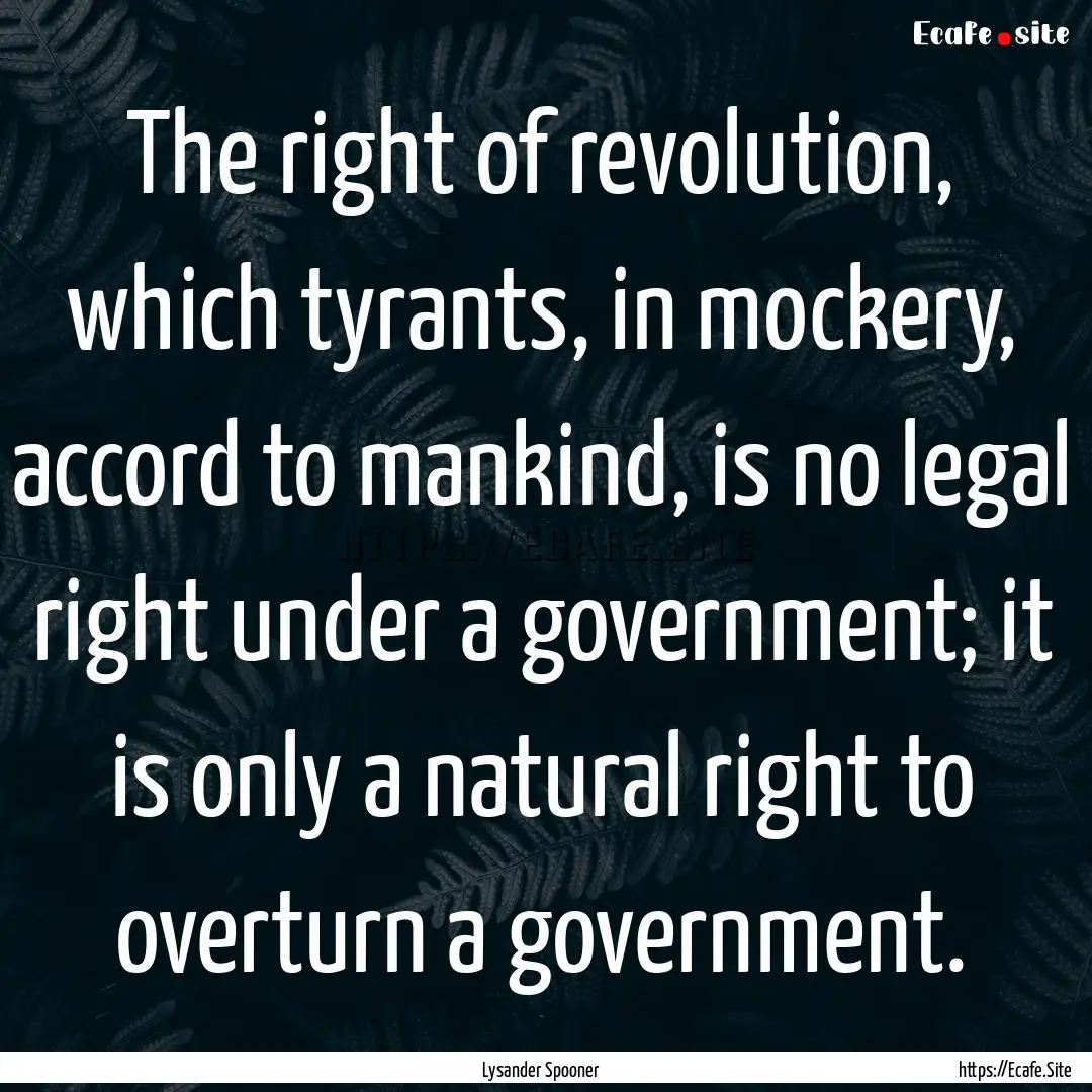 The right of revolution, which tyrants, in.... : Quote by Lysander Spooner