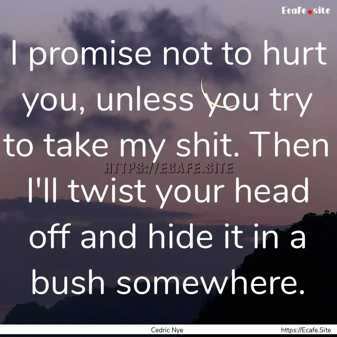 I promise not to hurt you, unless you try.... : Quote by Cedric Nye